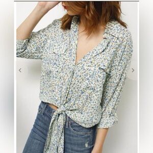 Anthropologie Faithfull The Brand Dahlia Button Down Shirt Blouse Small Floral